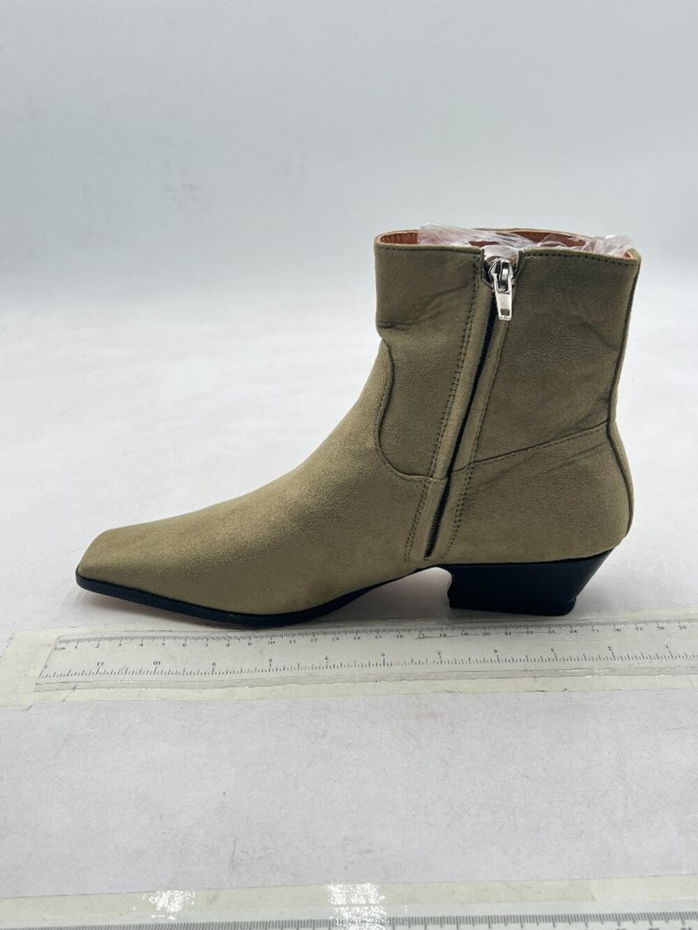 Dark Green Square Toe Low Chunky Heels Side Zipper Ankle Boots Winter Shoes